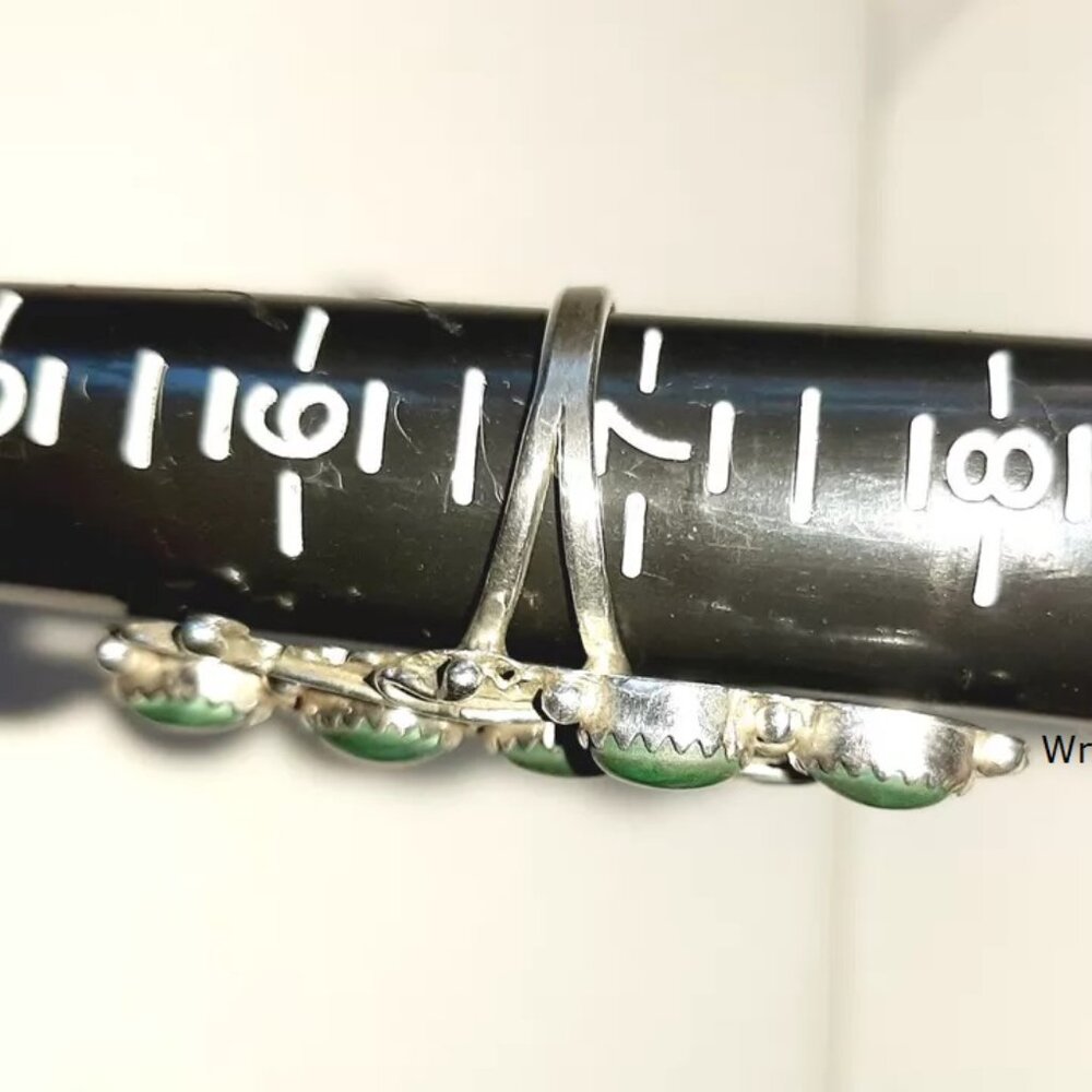 Navajo Sterling Silver Elongated Malachite Turquoise Feathers Ring 6.5 - Picture 5 of 5